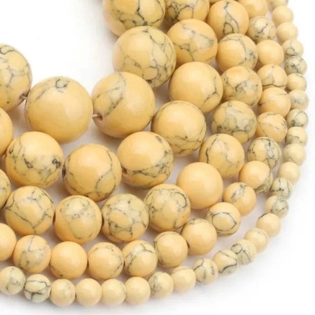 Perles rondes en howlite jaune, 2-12 mm
