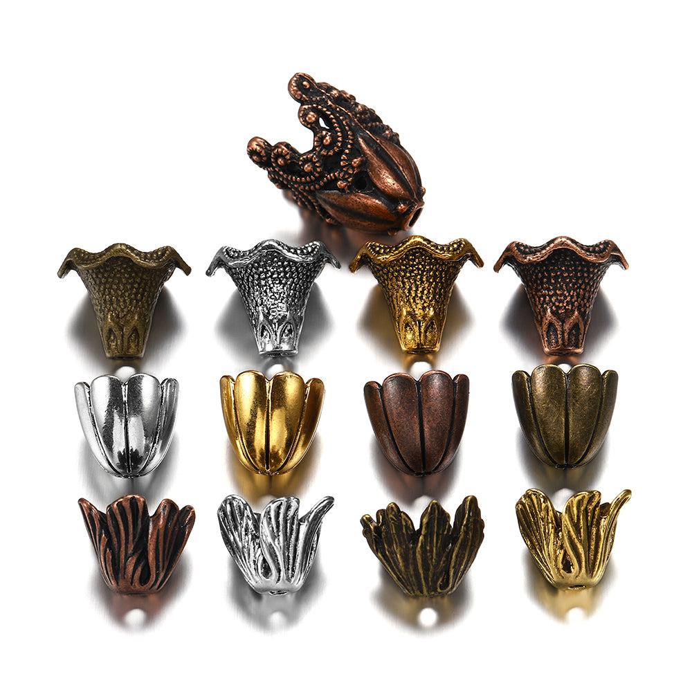 Gold Alloy Hollow Flower Bead Caps, 2 Pcs