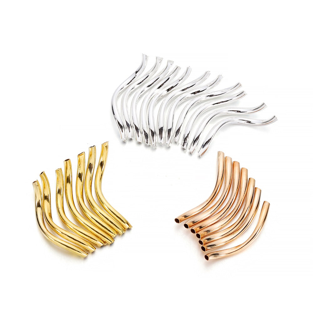 Glatte gebogene Rohr-Abstandsperlen aus Kupfer, 100 Stück