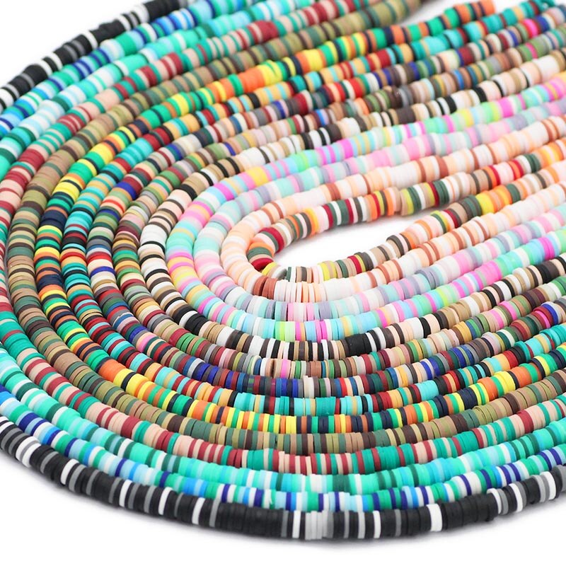 6mm Mixed Color Flat Round Polymer Clay Beads