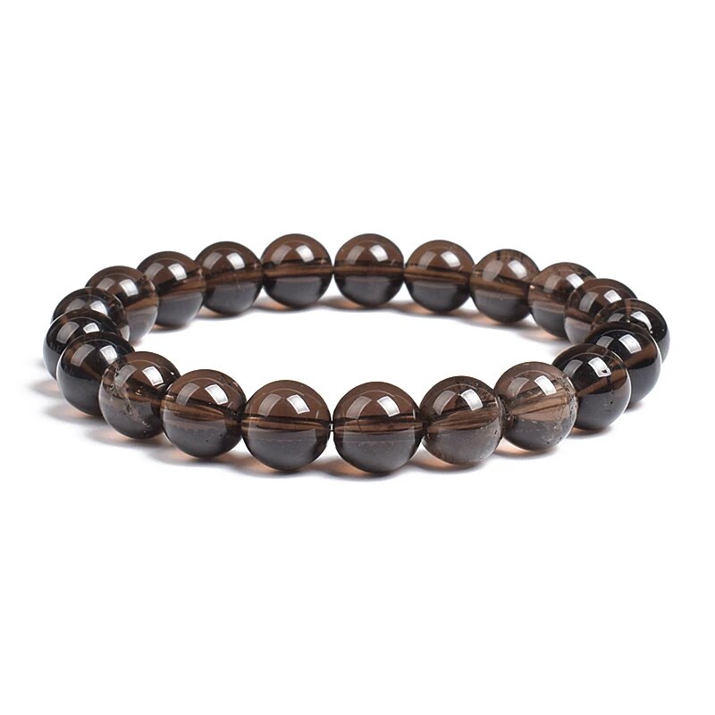 Smoky quartz gemstone stretch bracelet, 6-12mm