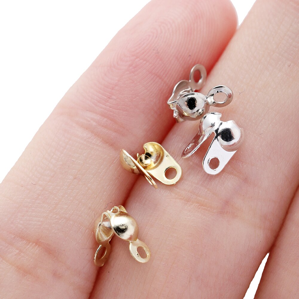 Brass Gold Plating Connector Clasp Ball Chain End Crimps, 100pcs