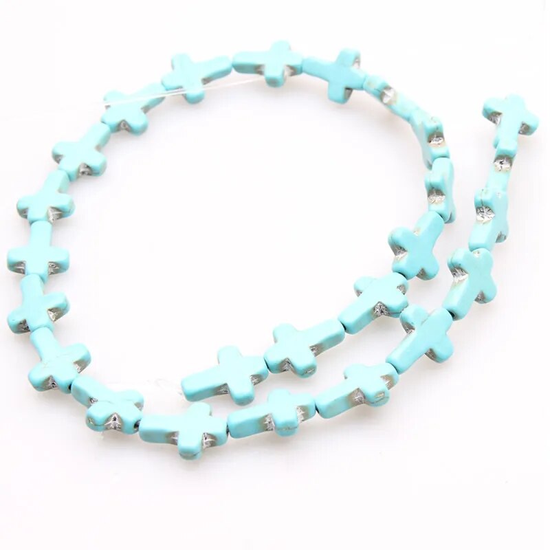Blue Howlite Cross Beads, 12x16mm