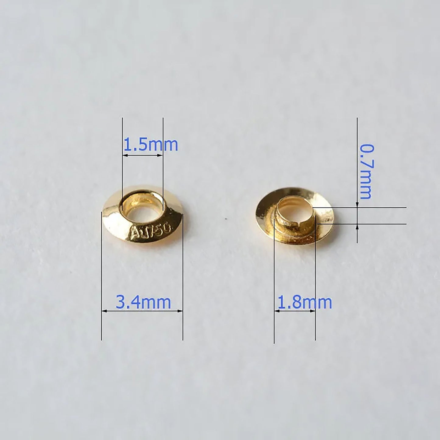 AU750 Solid 18k Carat Gold Eyelet Rivets, Big Hole Eyelet Beads, Jewelry Diy Gold Findings, Gold Filled Grommet, Jewelry Making Supplies