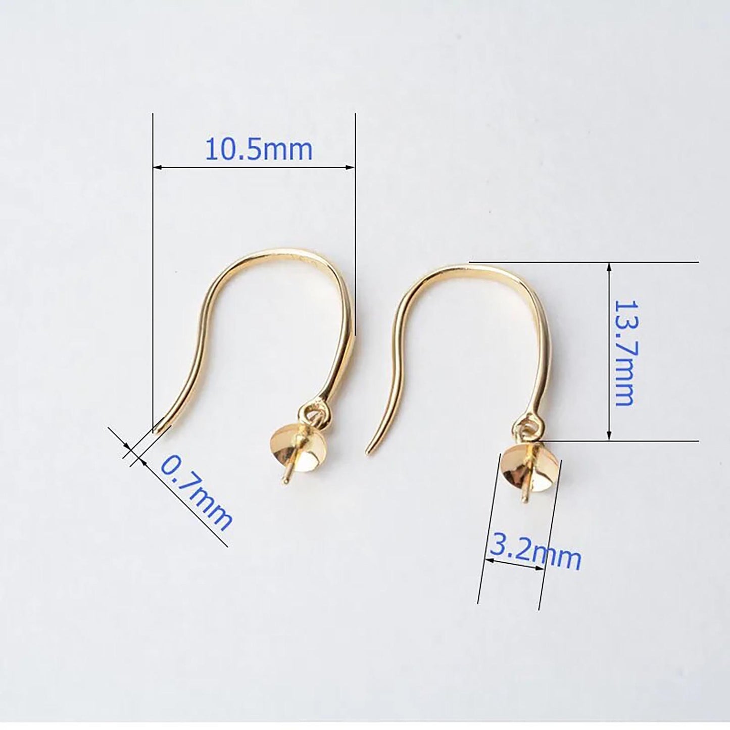 18K Gold Dangle Earring Hooks, Yellow Karat Solid Ear Wires, French Pearl Fishhook Jewelry, Bead Caps Connector Findings, Eyepin Making