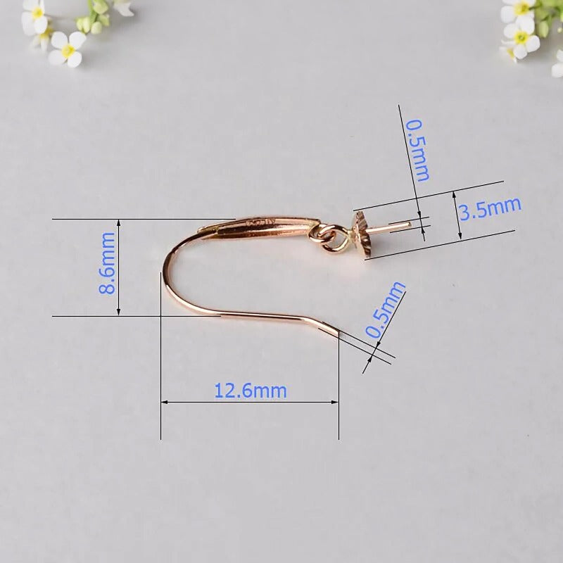 18K Gold Dangle Earring Hooks with Bead Caps, White Rose and Yellow Gold