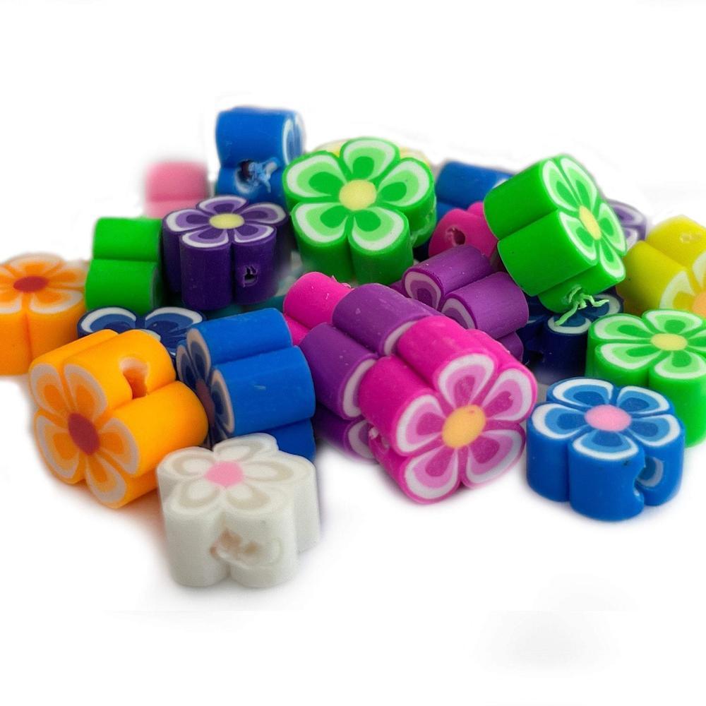 10mm Flower Polymer Clay Beads: Red, Blue, Pink