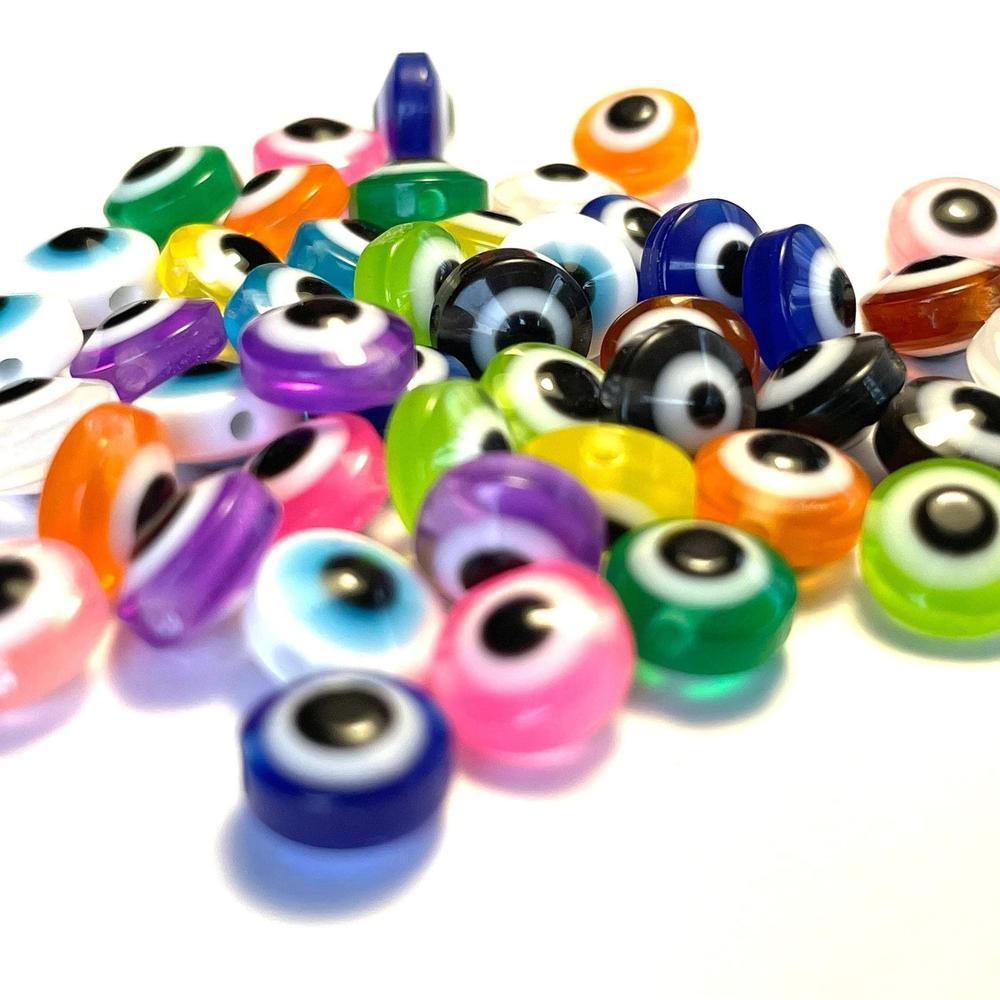 Dark Blue Transparent 10mm Round Resin Beads - Evil Eye Design (100pcs