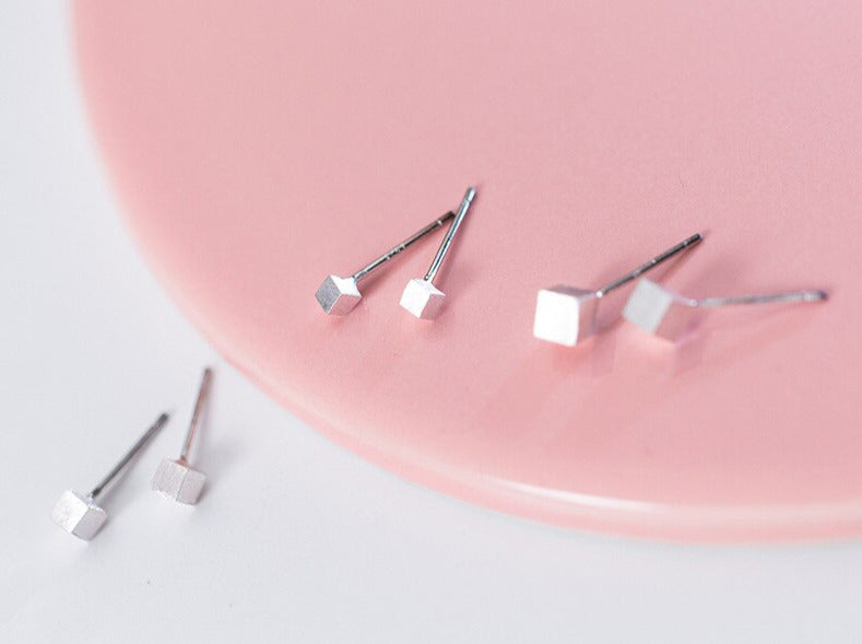 3D Square Frosted Stud Earrings