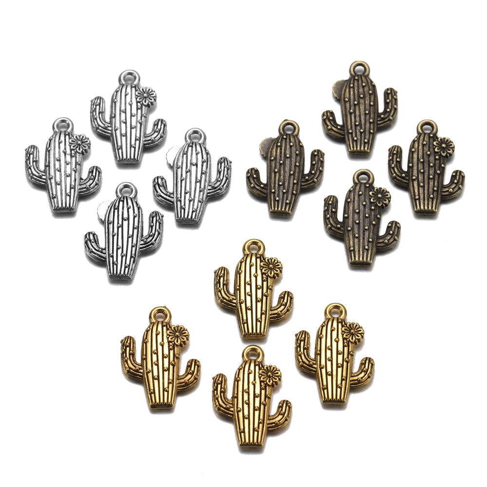 10 pendentifs cactus antiques 15x20mm