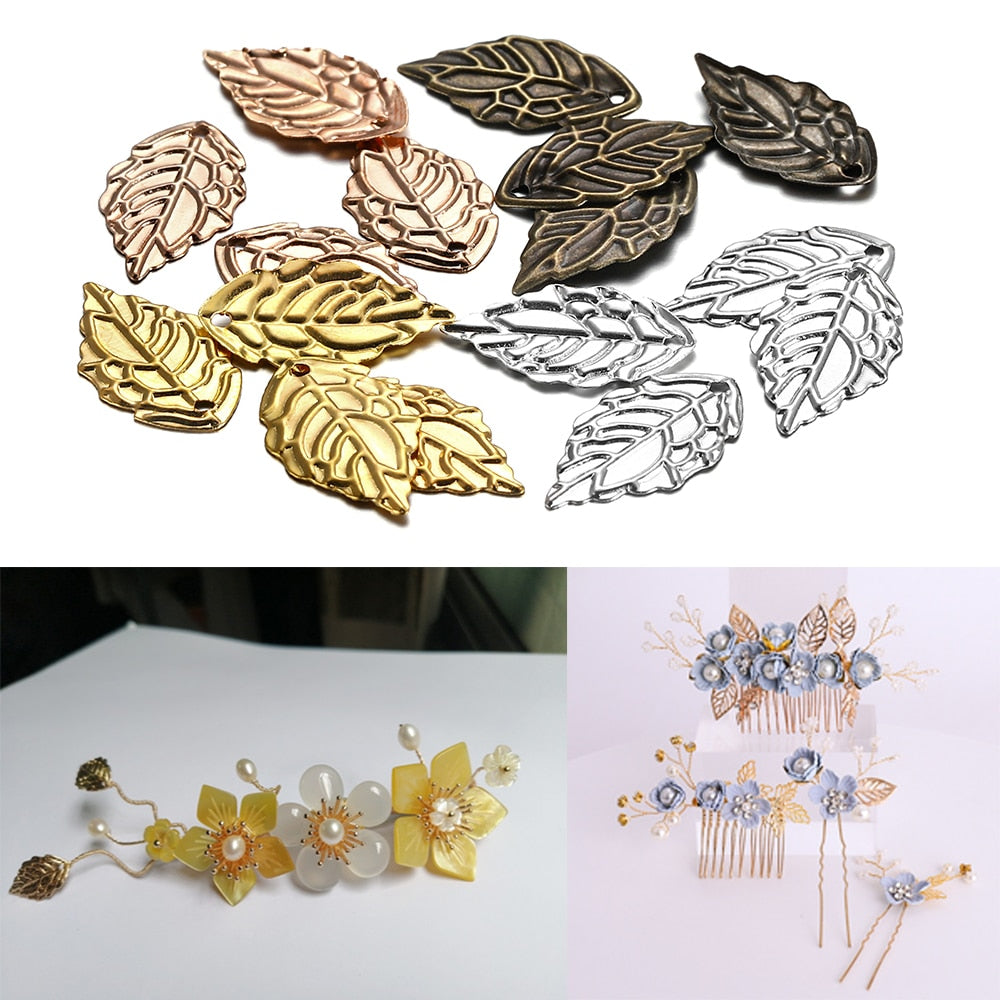 100Pcs 10x18mm Metal Leaf Shape Pendants