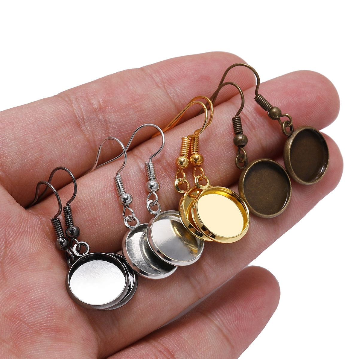 10-25mm Tray Bezel Cabochon Earring Hook, 10pcs