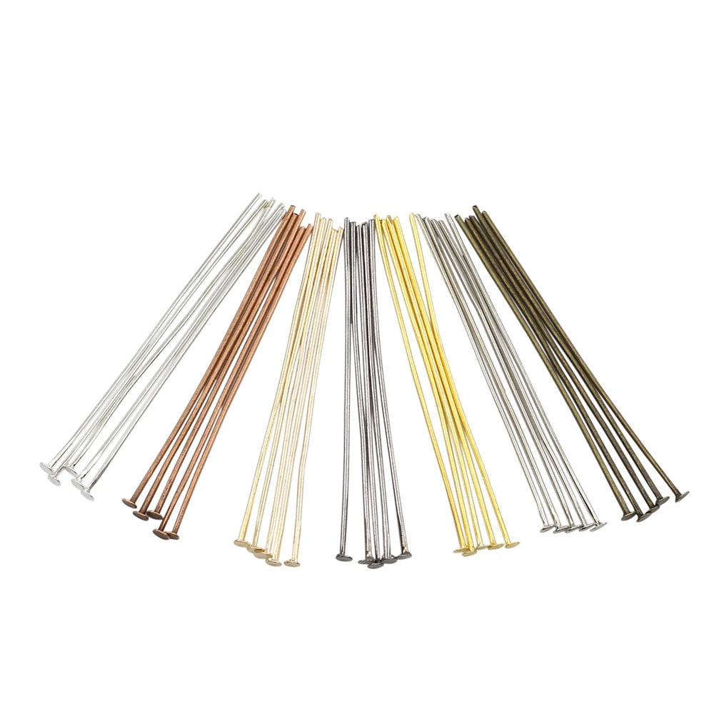 200pcs/Bag 20 25 30 40 50 60mm Flat Head Pins Gold/Silver  Color/Bronze/Rhodium Headpins For Jewelry Findings Making DIY Supplies
