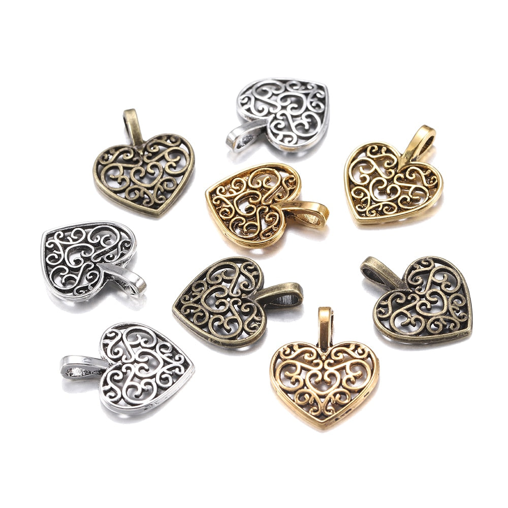 Tibetan Antique Heart Pendants, 30pcs