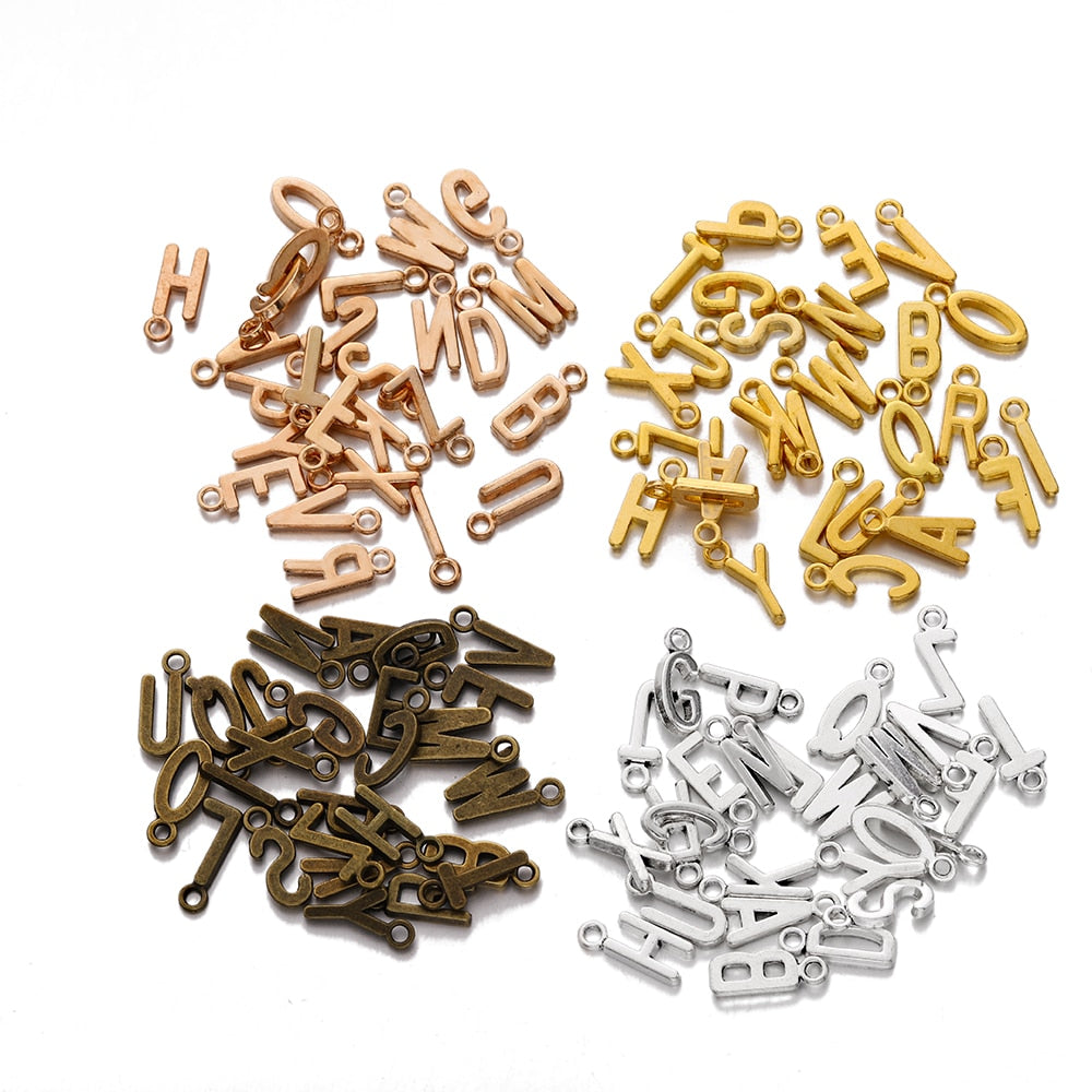 26Pcs 7X16mm Alloy Alphabet A-Z Letter Charms Pendants