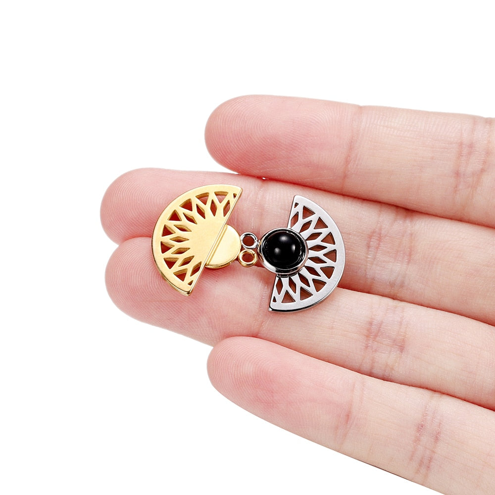 Stainless Steel Natural Stone Fan Shape Pendant, 5Pcs