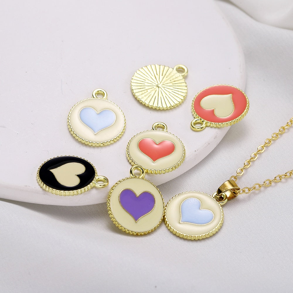 10pcs Alloy Heart Love Round Pendants