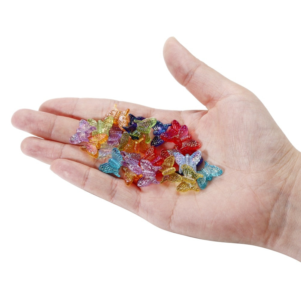 Breloques en acrylique couleur papillon AB, 50 pièces, perles