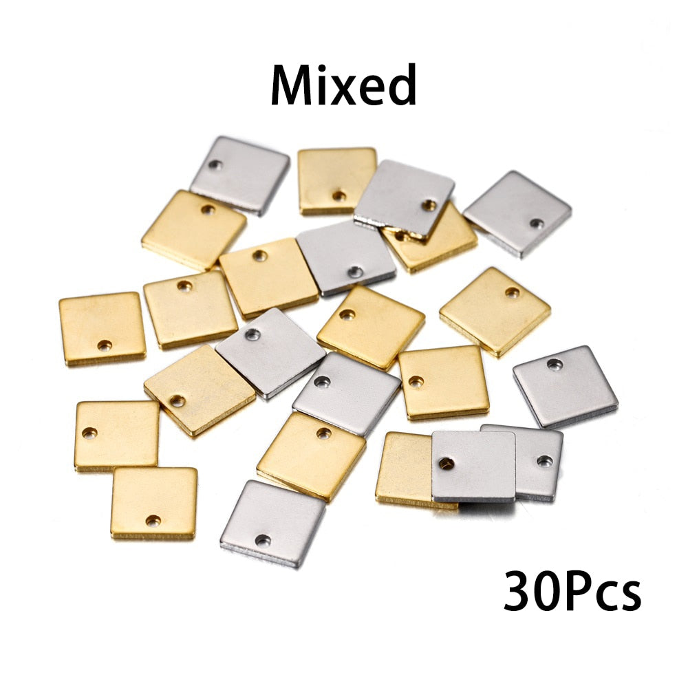 Breloques pendentifs carrés en acier inoxydable, 20-50 pièces