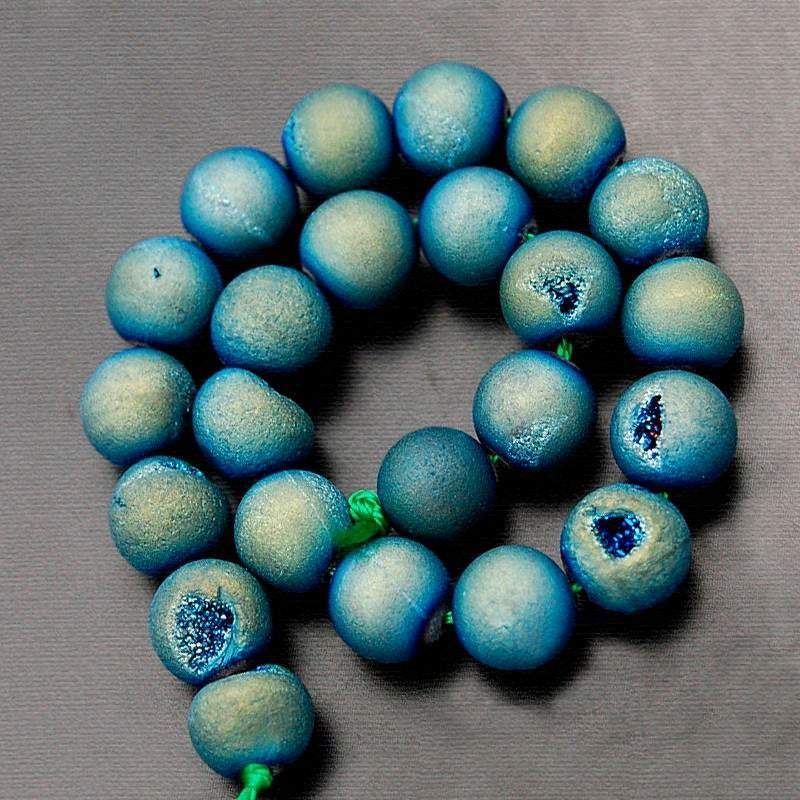 Agate Metallic Green Druzy Beads, Round 6-16mm, 15.5'' inch strand