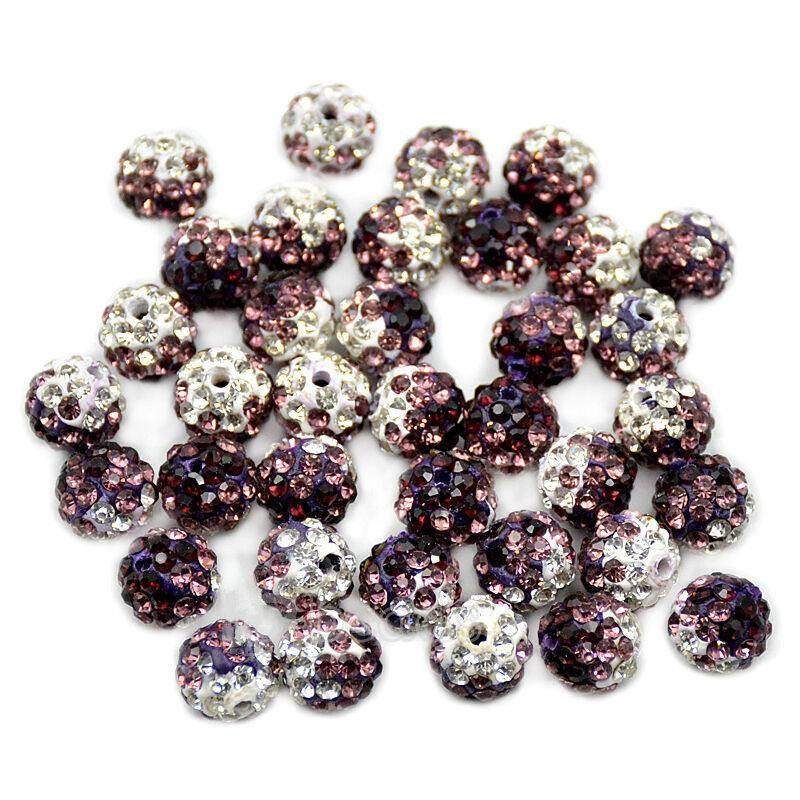 Amethyst Clear Crystal Rhinestone Round Beads, 6mm 8mm 8mm 10mm 12mm Pave Clay Disco Ball Bead Chunky Bubble Gum Bead, Gumball Acrylic Beads
