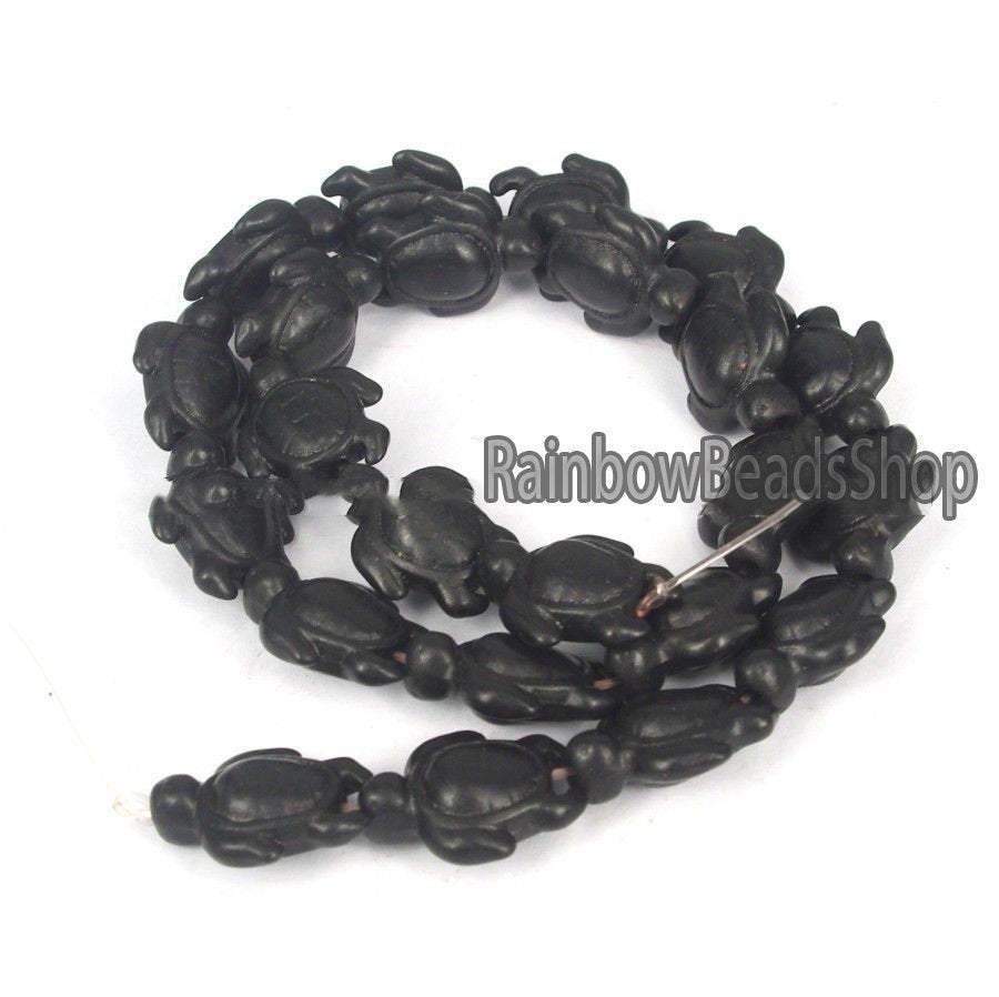 Black Carved Turtle Howlite beads, 14x17mm , 16'' strand