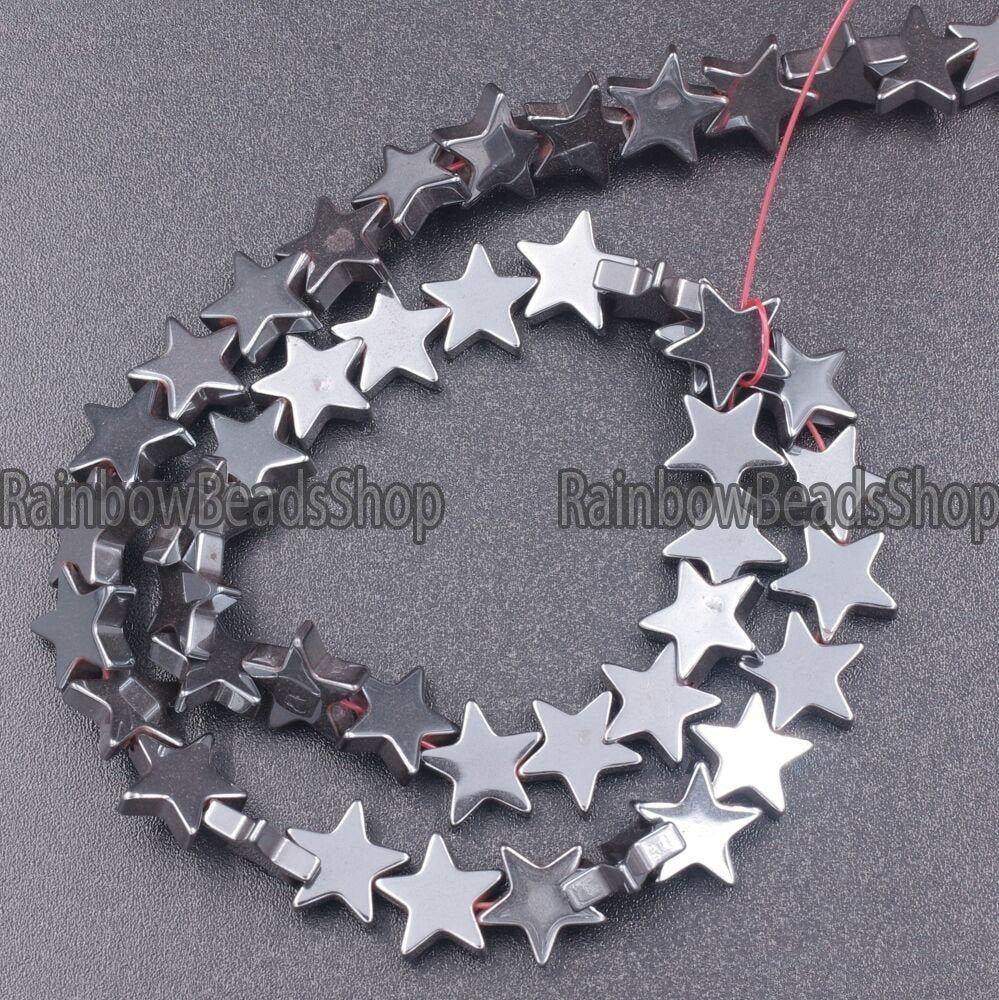 Black Flat Star Hematite beads, 4-10mm 16'' strand
