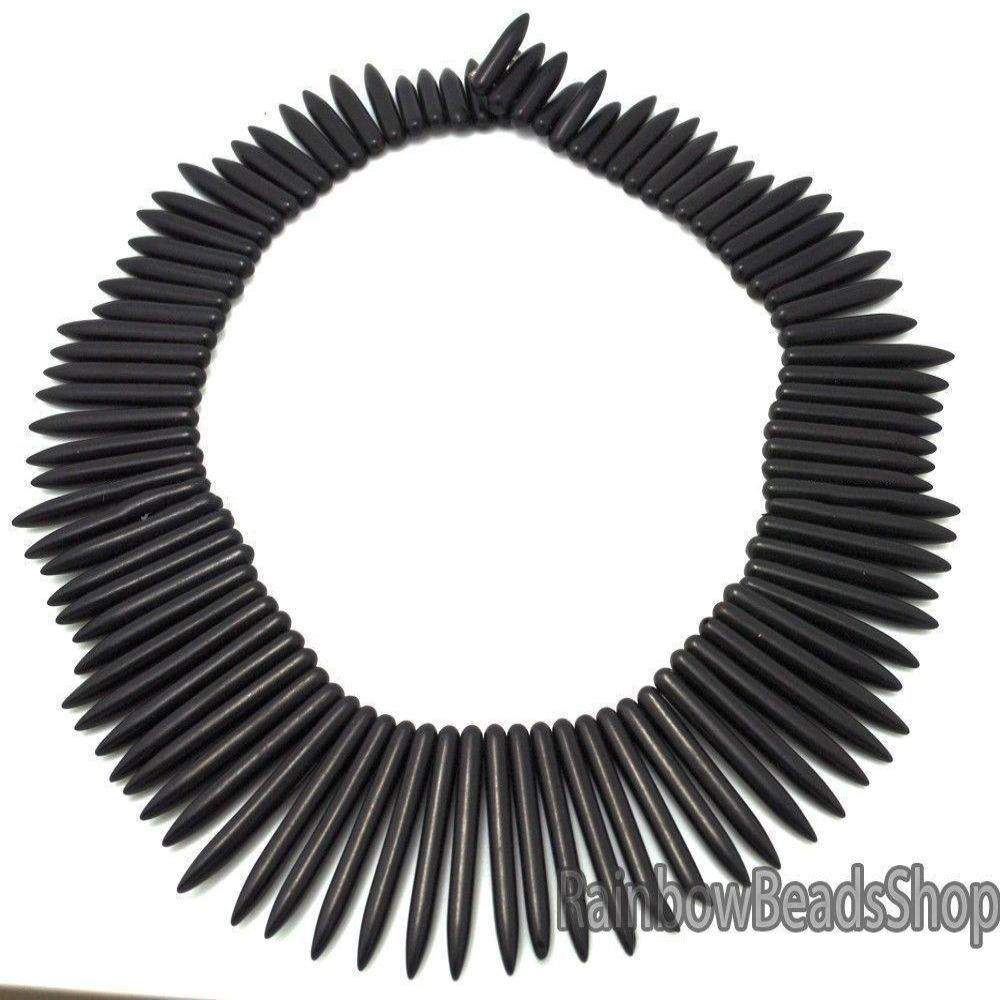 Black Howlite Stick Spike Beads, 20x48mm , 16'' strand