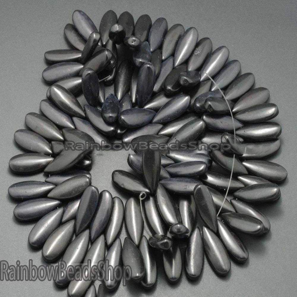 Black Howlite Turquoise Teardrop Gemstone Jewelry Beads, 10x24mm Top Drilled, 16'' strand