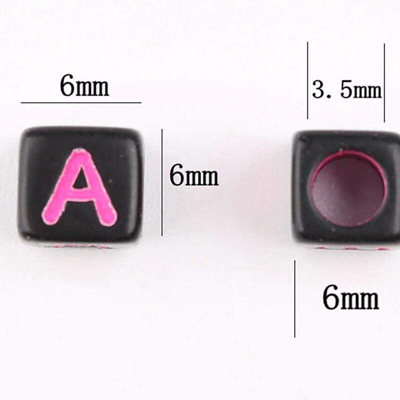Black Letter Cube Beads, 6mm Alphabet plastic Carved Square Symbo Beads, 100pcs