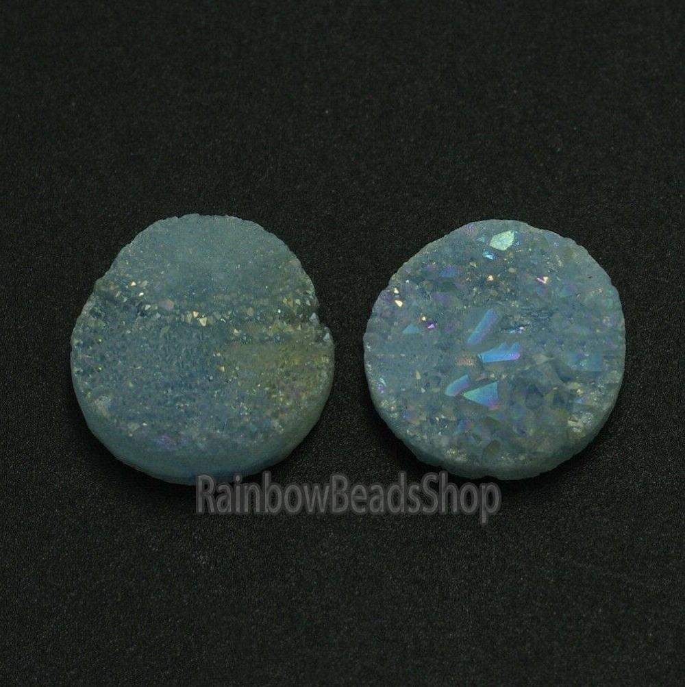 Blue Druzy Quartz Agate Flat Back Round Connector Cabochon 2Pcs 6-20mm