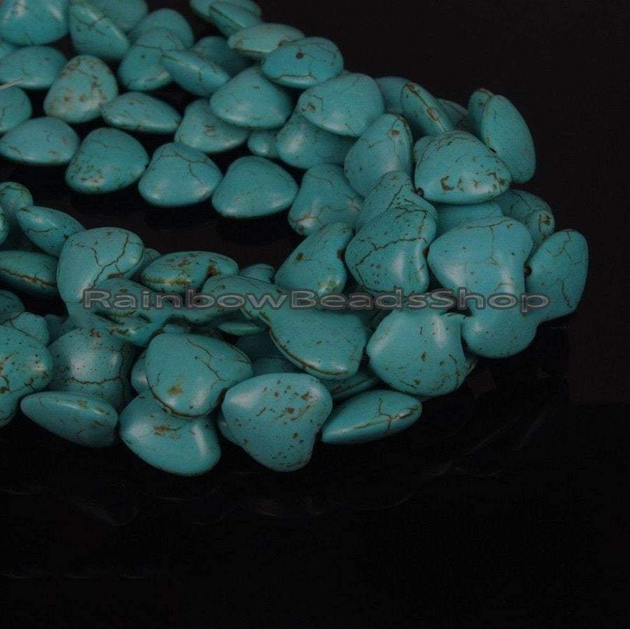 Blue Howlite Heart Beads, 18mm, 16'' strand