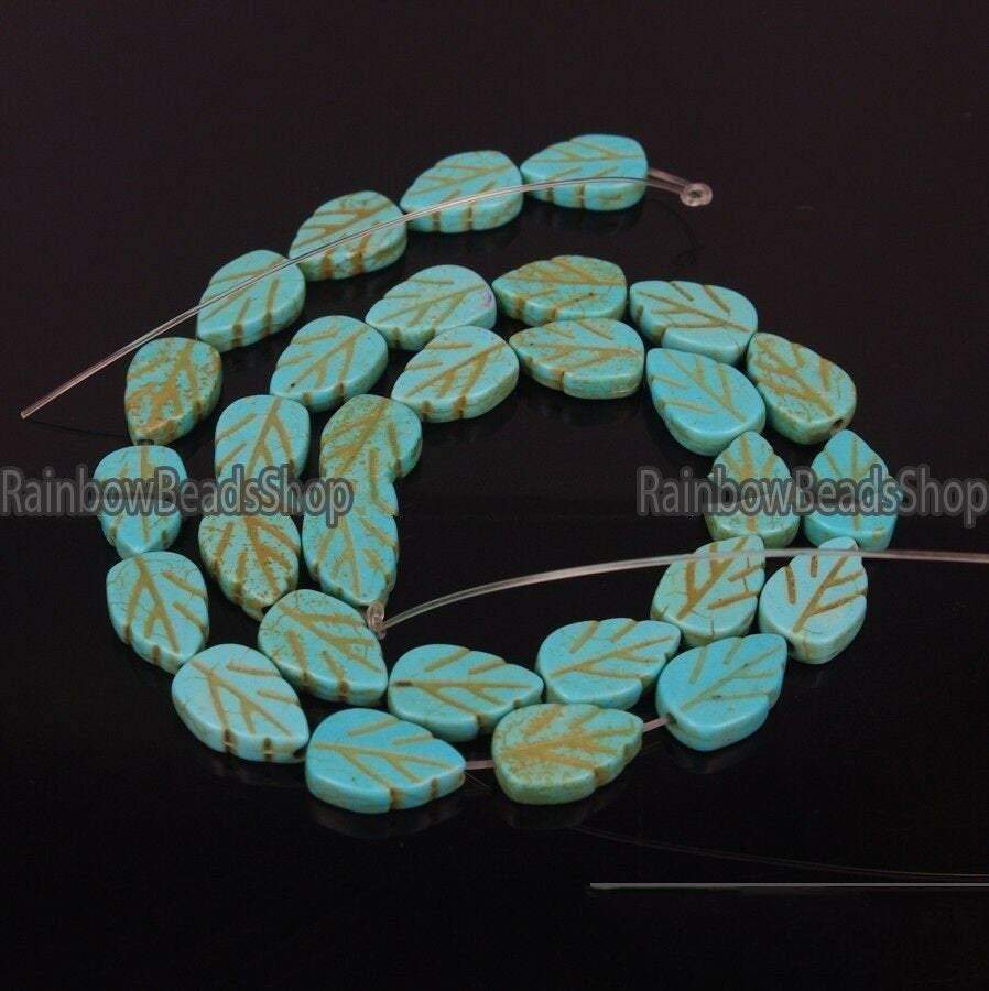 Blue Howlite Leaf Stone Loose Beads, 9x13mm , 16'' strand