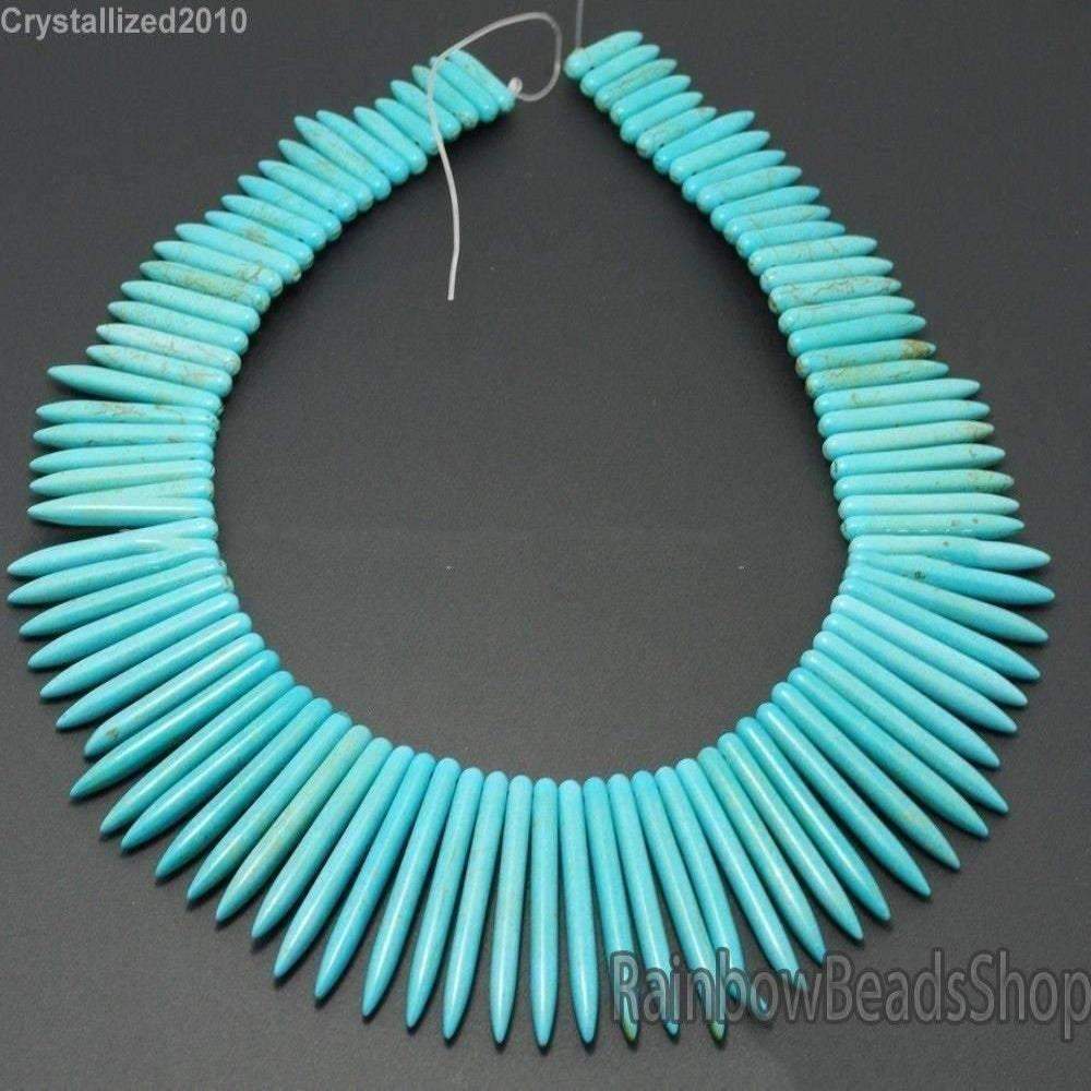 Blue Howlite Stick Spike Beads, 20x48mm , 16'' strand