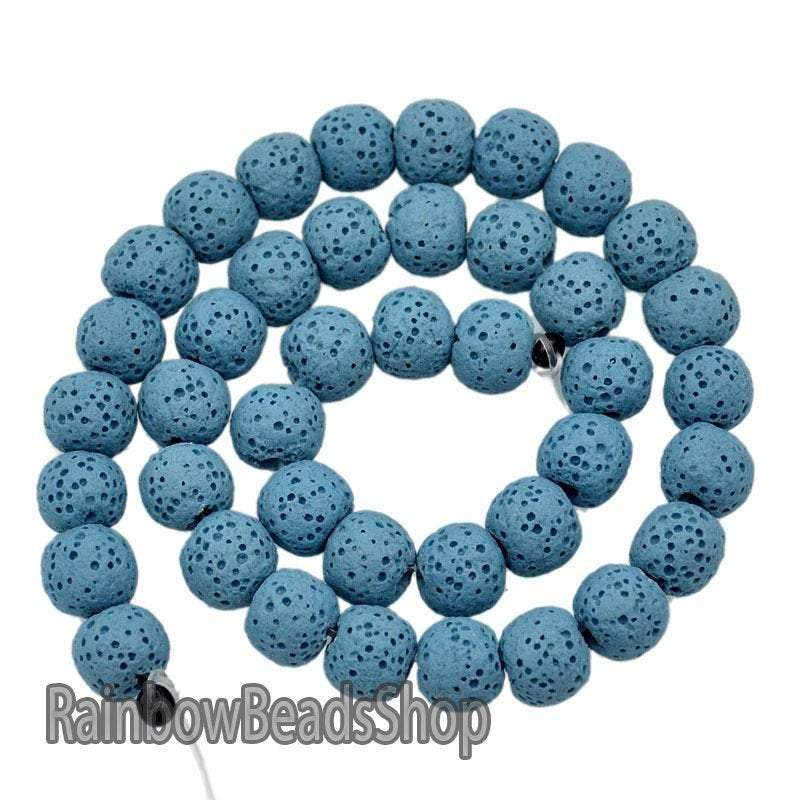 Blue Lava Volcanic Beads, Natural Round Gemstone, 8-12mm, 15.5'' strand