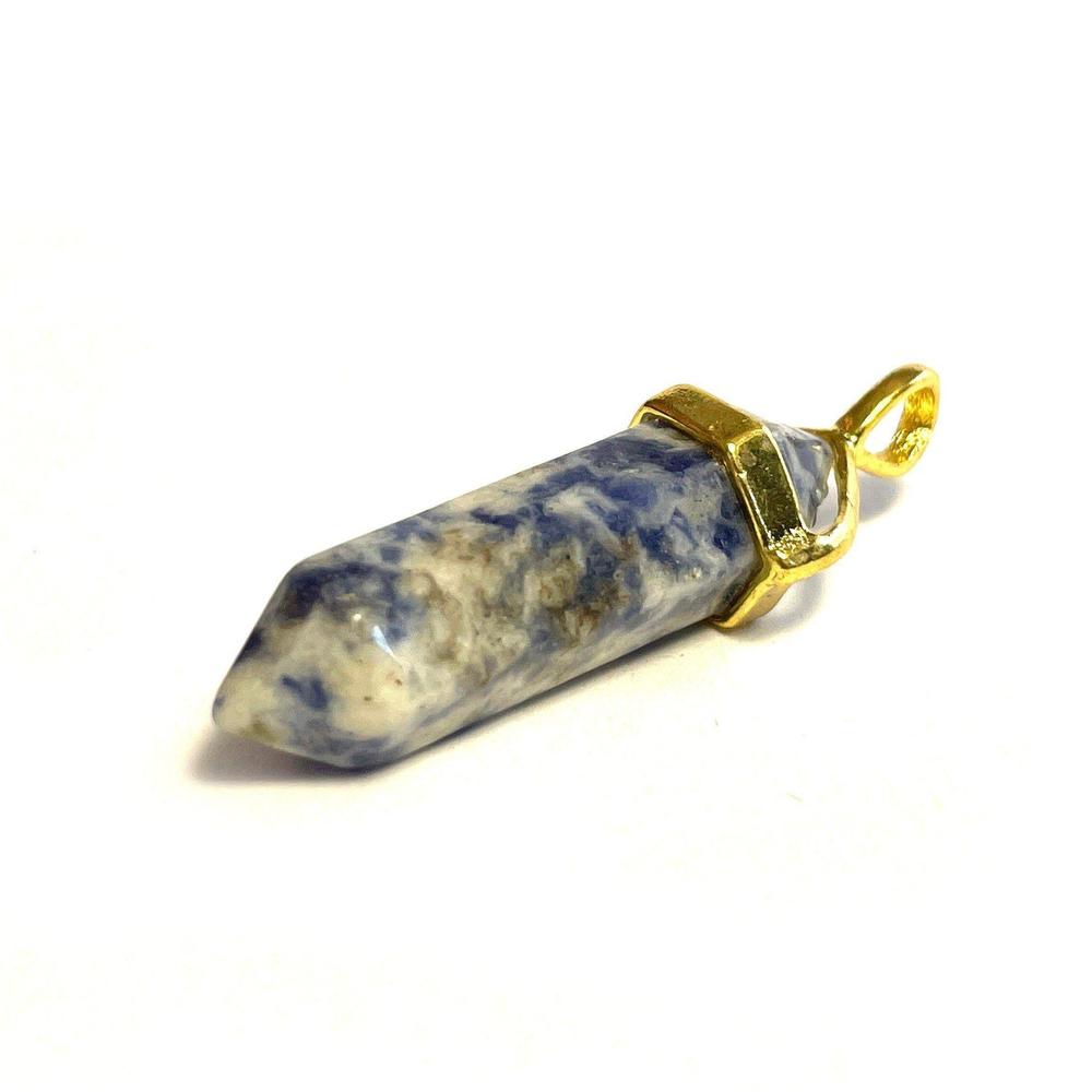 Blue Spot Jasper Hexagonal Pointed Gemstone Pendant, Gold Plated Brass, Crystal Healing Pendant, Boho Hippie Crystal