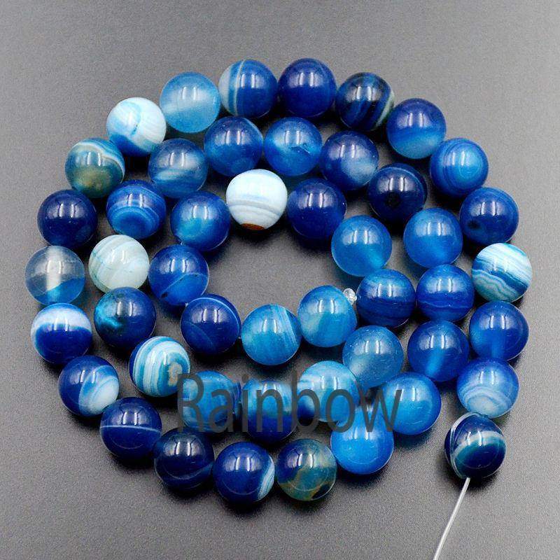 Blue Stripe (Banded) Agate Beads Round 4-12mm, 15.5'' Inch Strand