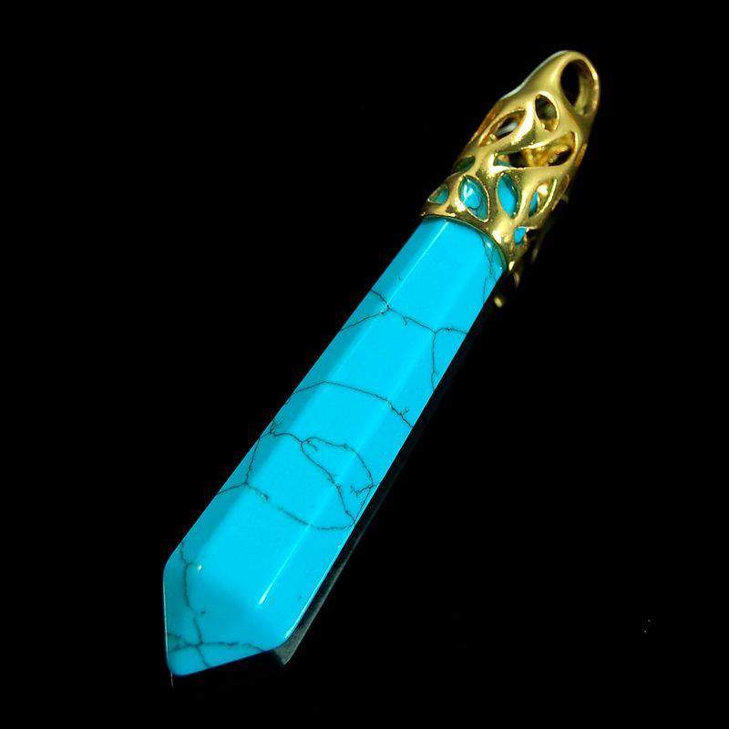 Blue Turquoise Howlite healing point chakra silver, gold pendant bead, Gemstone Rock Crystal healing Stone, focal bead 58mm