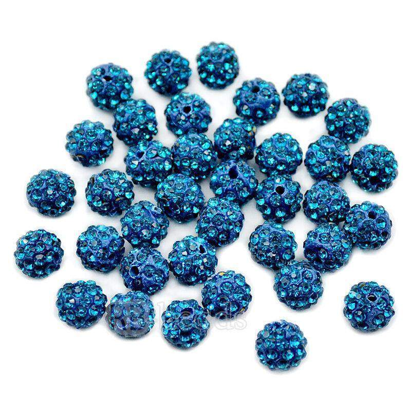 Blue Zircon Crystal Rhinestone Round Beads, 6mm 8mm 8mm 10mm 12mm Pave Clay Disco Ball Beads, Chunky Bubble Gum Beads, Gumball Acrylic Beads