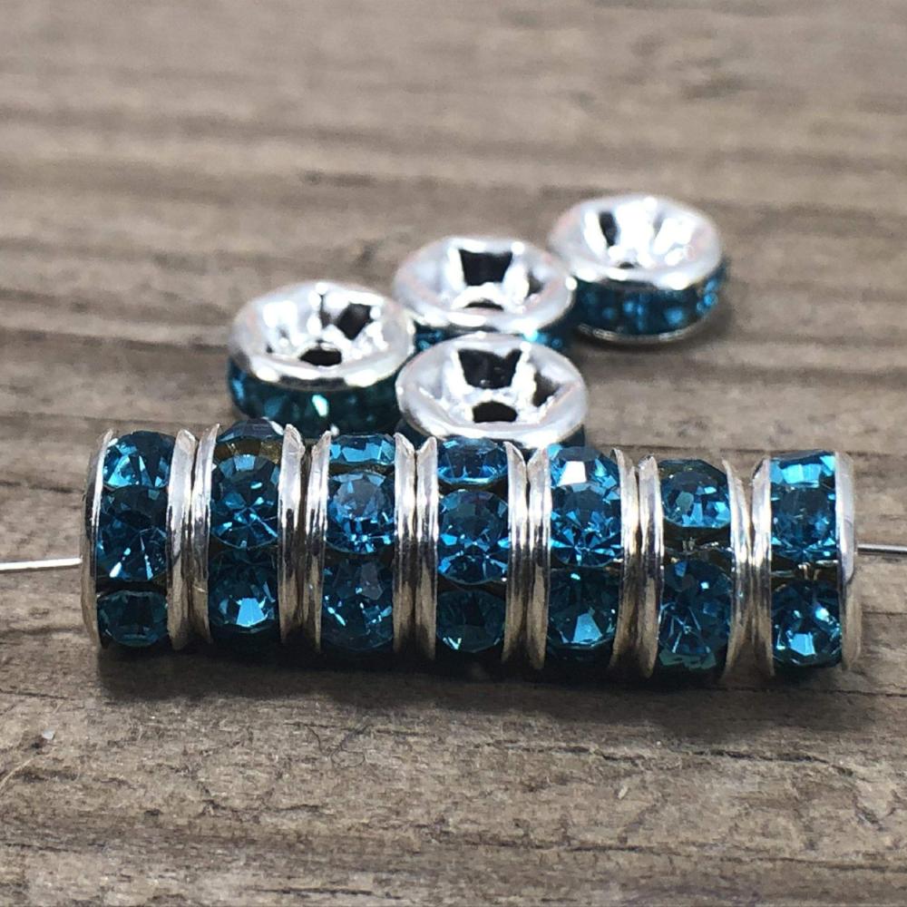 100pcs Blue Zircon Czech Rhinestone Rondelle Beads
