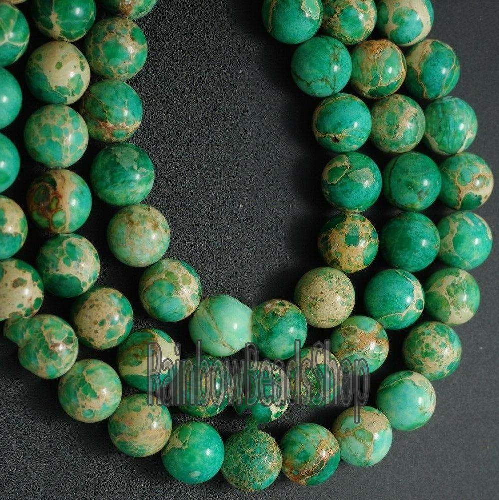 Bright Green Sea Sediment Jasper Round Beads 4-12mm, 15.5'' strand