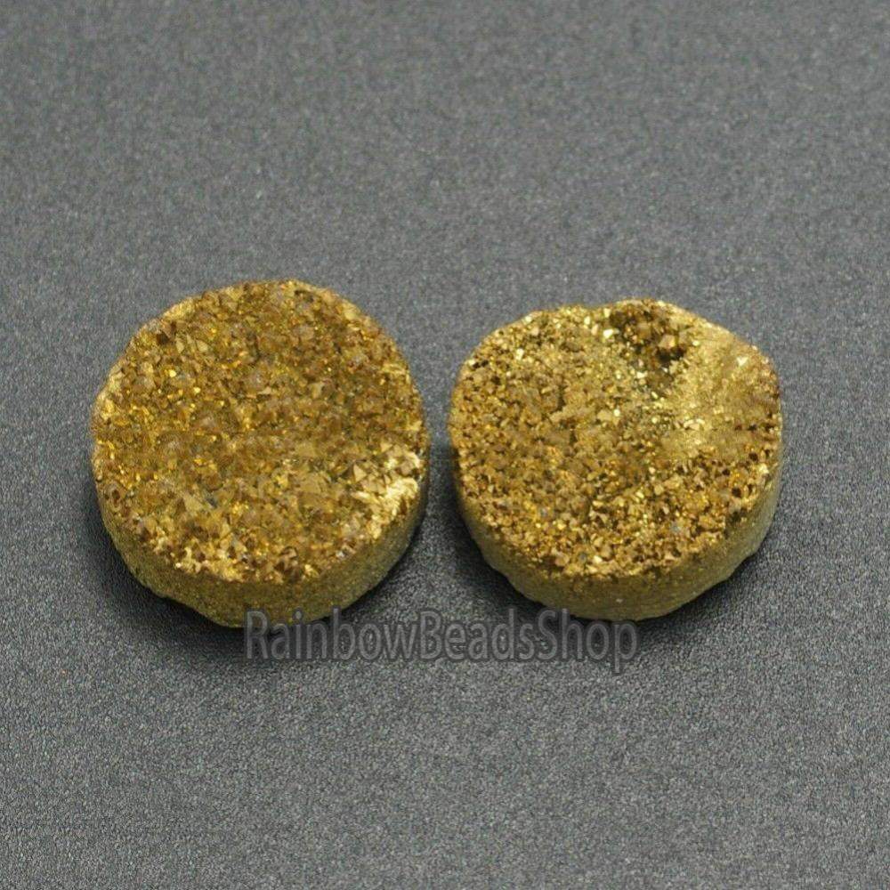 Bronze Druzy Quartz Agate Flat Back Connector Cabochon, 2Pcs 6-20mm