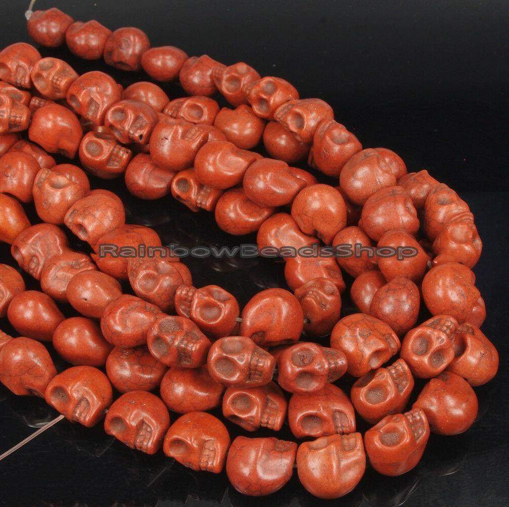 Brown Howlite Skull Side Ways Beads, 12x13mm Carved Stone, 16'' strand