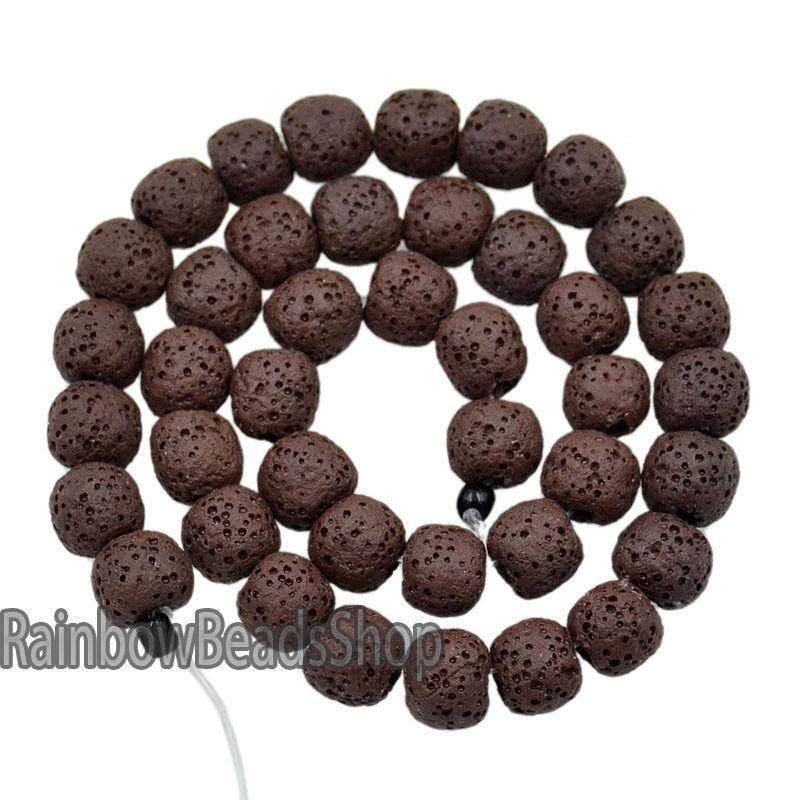 Brown Lava Volcanic Beads, Natural Round Gemstone, 8-12mm, 15.5'' strand