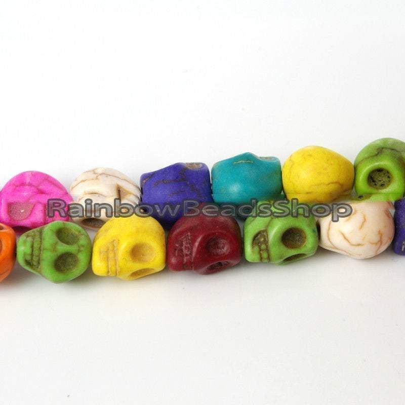 Carved Skull Howlite Side Ways Mixed Beads, 12x13mm, 16'' strand