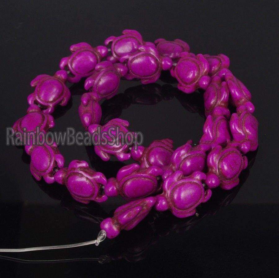 Carved Turtle Fuchsia Howlite beads, 14x17mm , 16'' strand