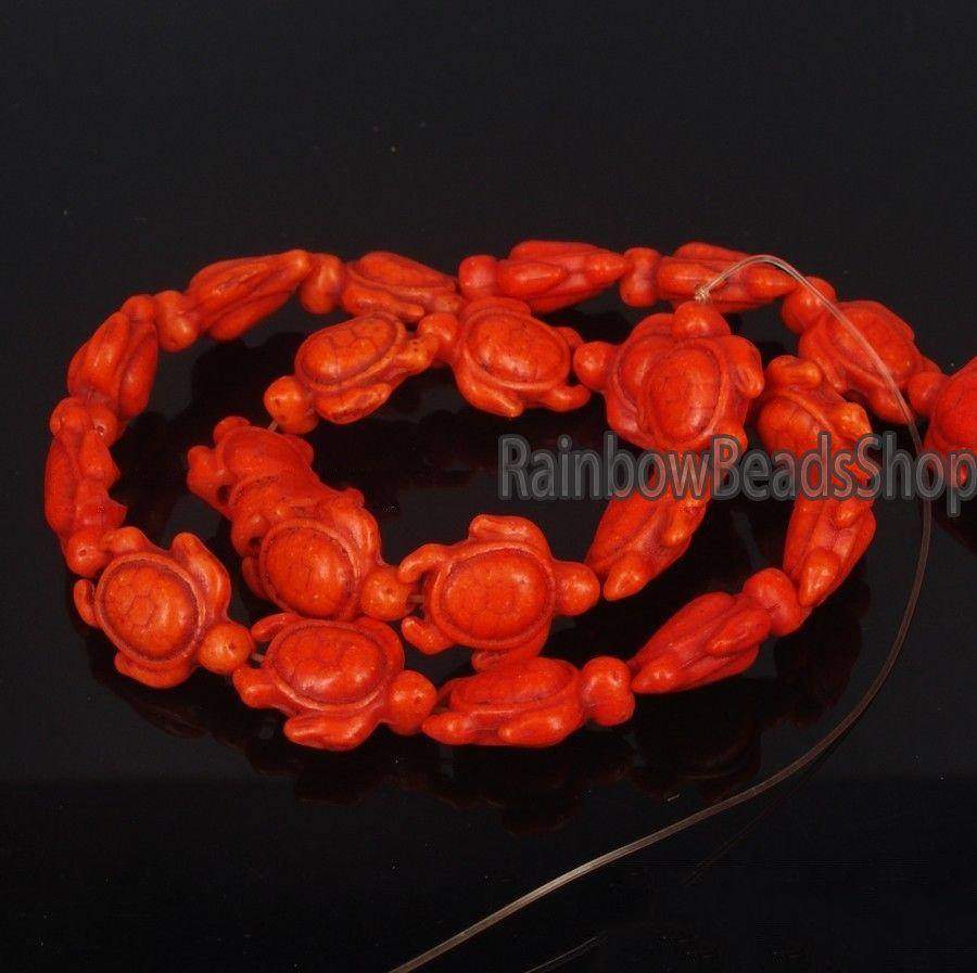 Carved Turtle Orange Howlite beads, 14x17mm , 16'' strand
