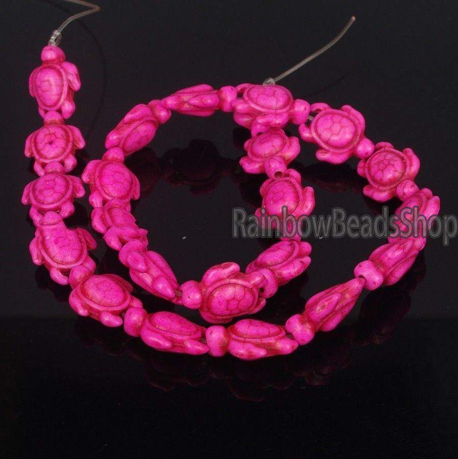 Carved Turtle Pink Howlite beads, 14x17mm, 16'' strand