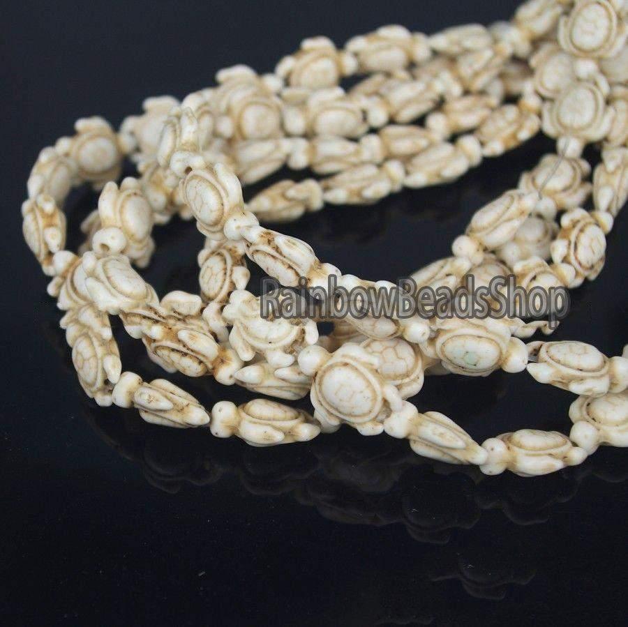 Carved Turtle White Howlite beads, 14x17mm 16'' strand