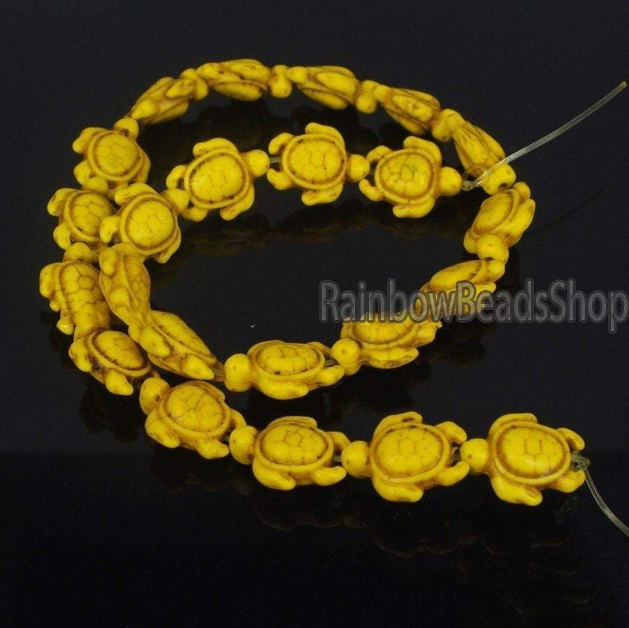 Carved Turtle Yellow Howlite Beads, 14x17mm, 16'' strand